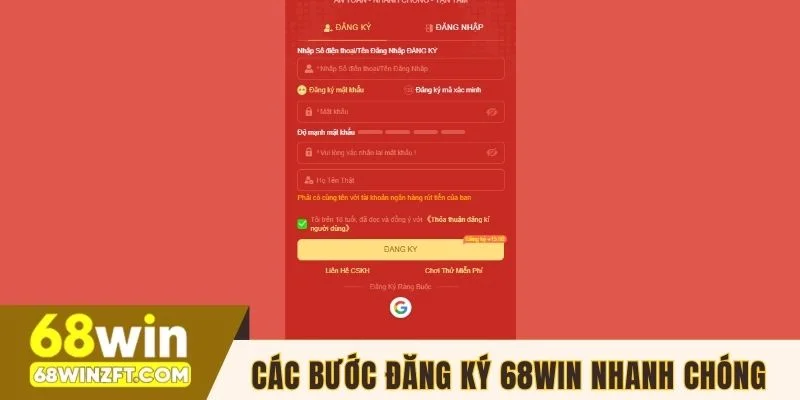 Các bước đăng ký 68WIN nhanh chóng trong 1 phút